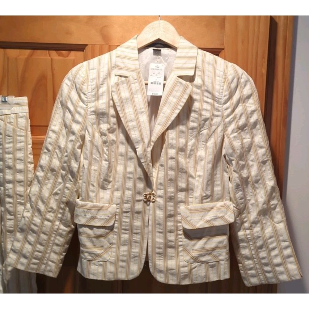 New Express Women's Suit - Blazer and Pants Set Size 4 Pinstripe Cream READ! - Picture 2 of 13